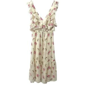 Black Tape Women’s Cream Pink Floral Back cut out and tie feminine Sun dress M